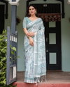 Linen 142 By Almaari Pure Linen With Tassels Saree Wholesale Clothing Suppliers In India